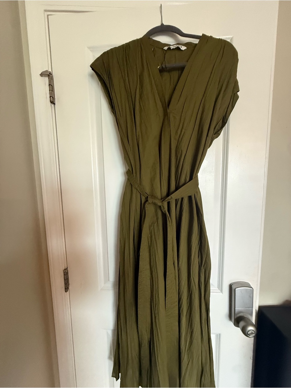Zara Olive Green Wrap-Style Maxi Dress with Waist Tie. Never worn. - Picture 5 of 7